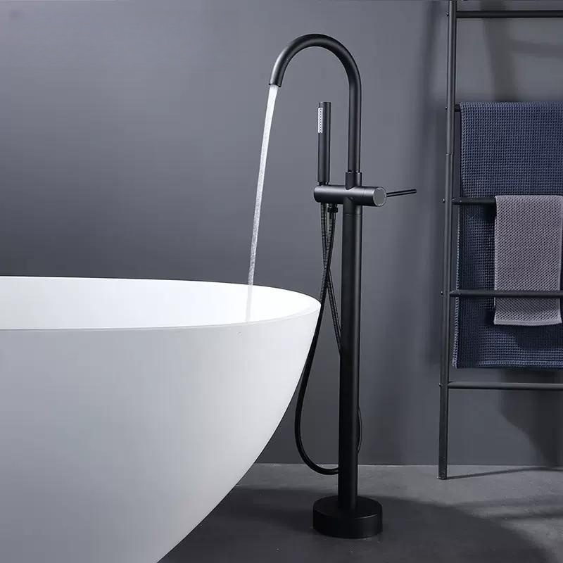 Hot Sale Bathroom Floor Mounted Bathtub Faucet black Freestanding Brass Bathtub Faucet