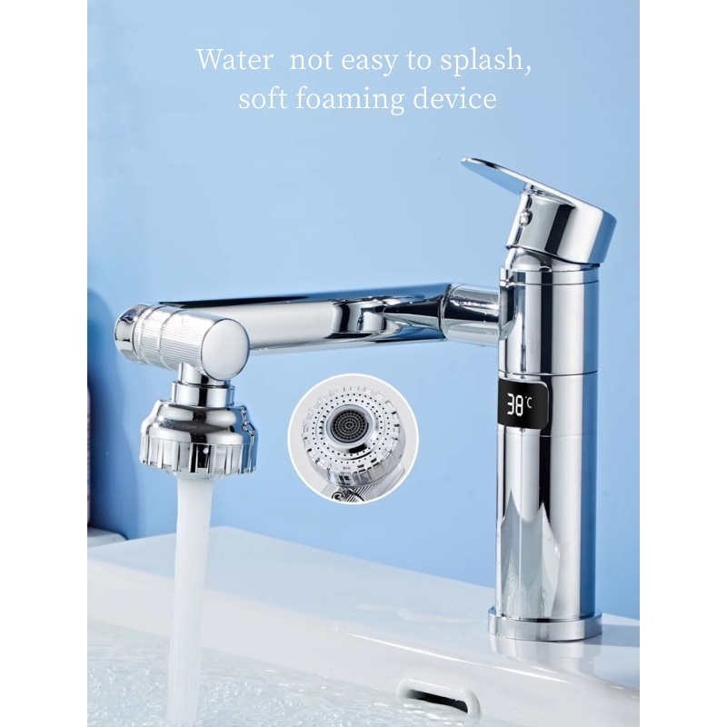 Universal rotating robot arm basin faucet thermostatic with LED temperature display mixer sink water tap