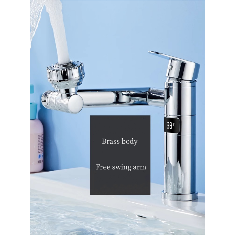 Universal rotating robot arm basin faucet thermostatic with LED temperature display mixer sink water tap