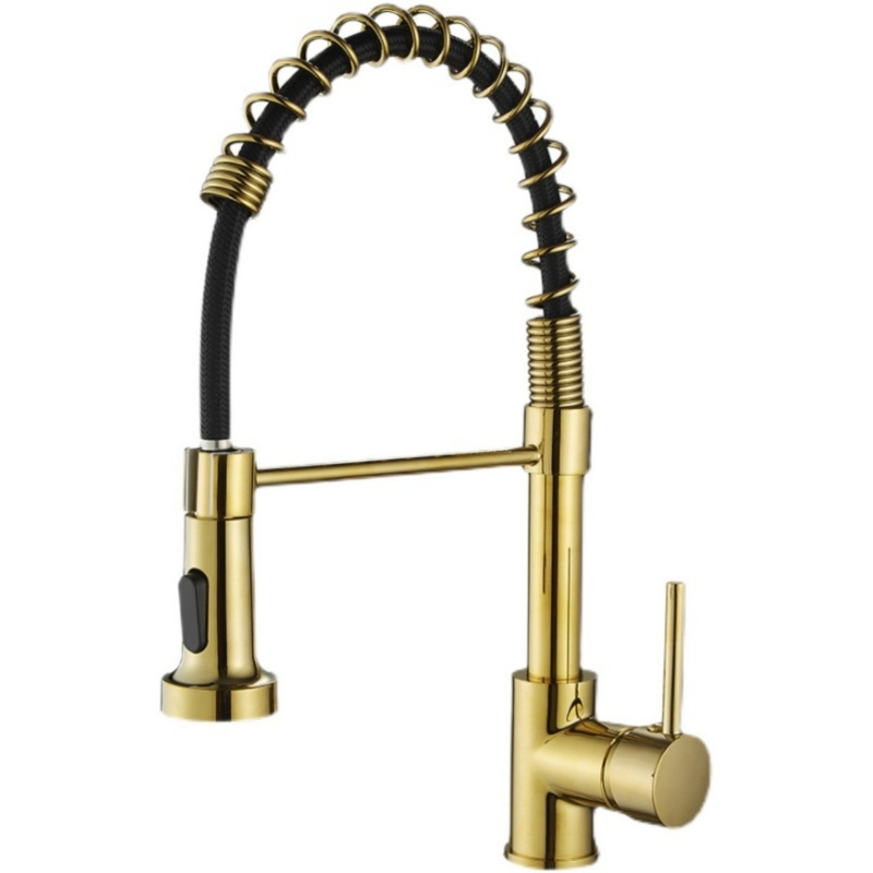 Mechanical spring kitchen faucets golden hot and cold water spring mixer tap pull out bridge kitchen faucet