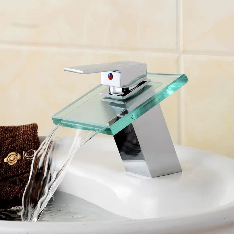 Transparent Glass Waterfall Stainless steel Faucet  Hot and Cold Mixed Water Basin Faucet