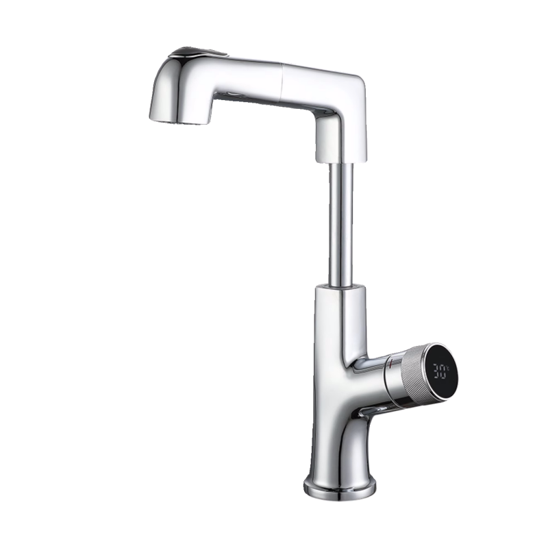 Bathroom Faucet Copper Water Tap Modern Bathroom Taps Brass Pull Out Sprayer  Digital display Sink basin Faucet