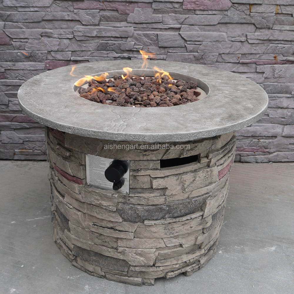 Crawford Outdoor Round Stone Propane Fire Pit table