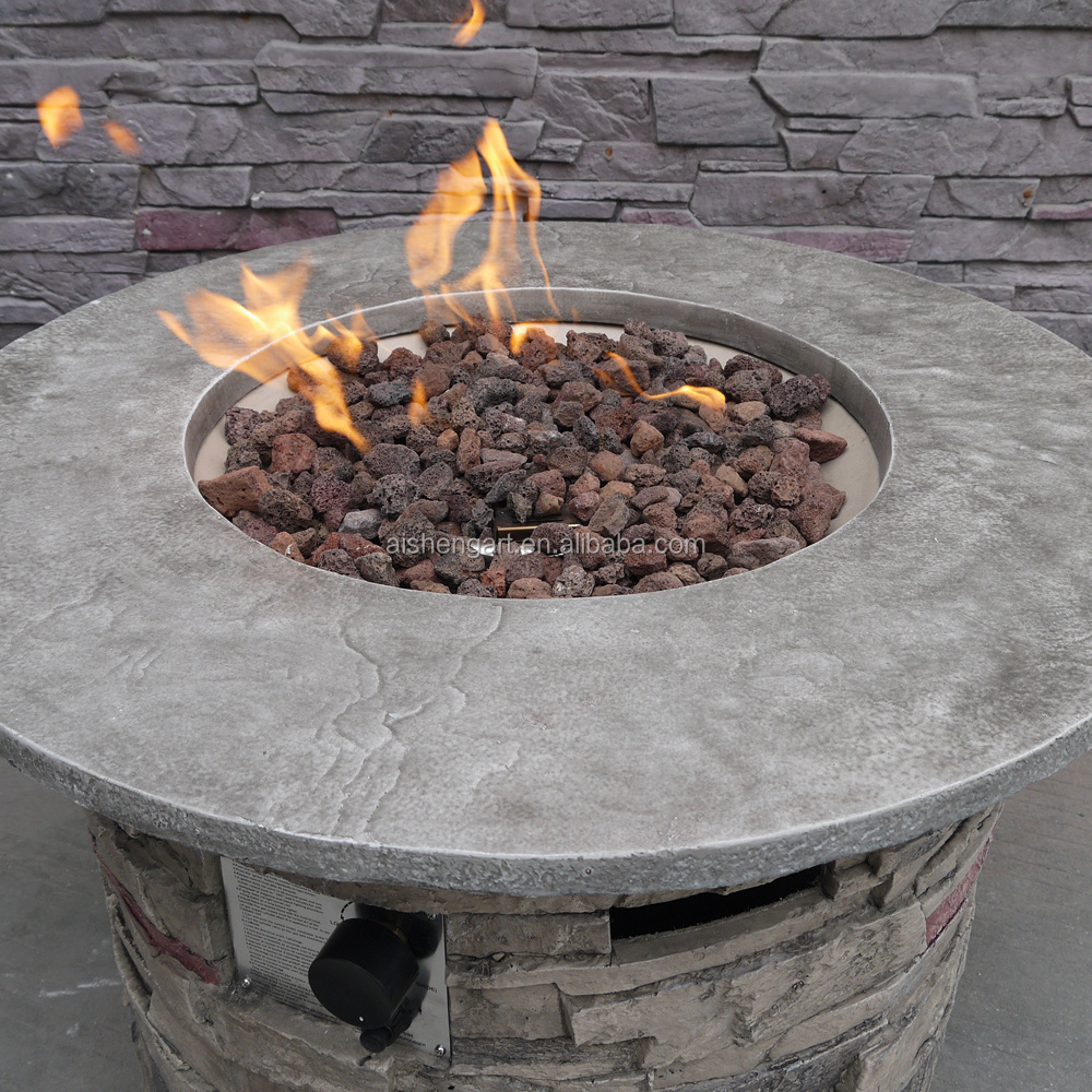 Crawford Outdoor Round Stone Propane Fire Pit table