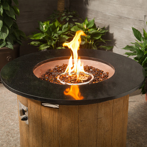 Marble Top Wood Base Round Propane Gas Fire Pit Table,36inch