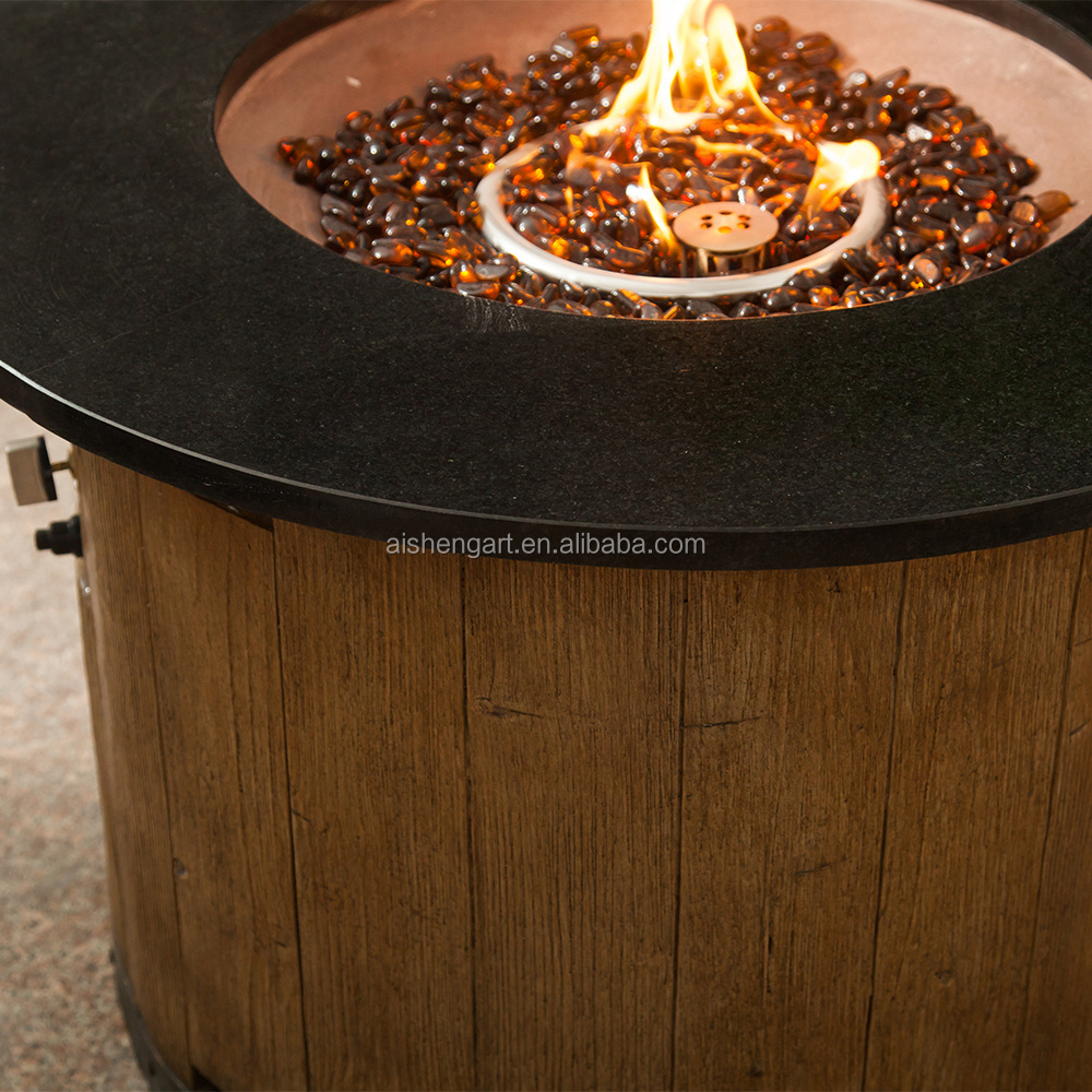 Marble Top Wood Base Round Propane Gas Fire Pit Table,36inch