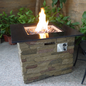 Crawford Outdoor Square Liquid Propane Fire Pit with marble top and Lava Rocks