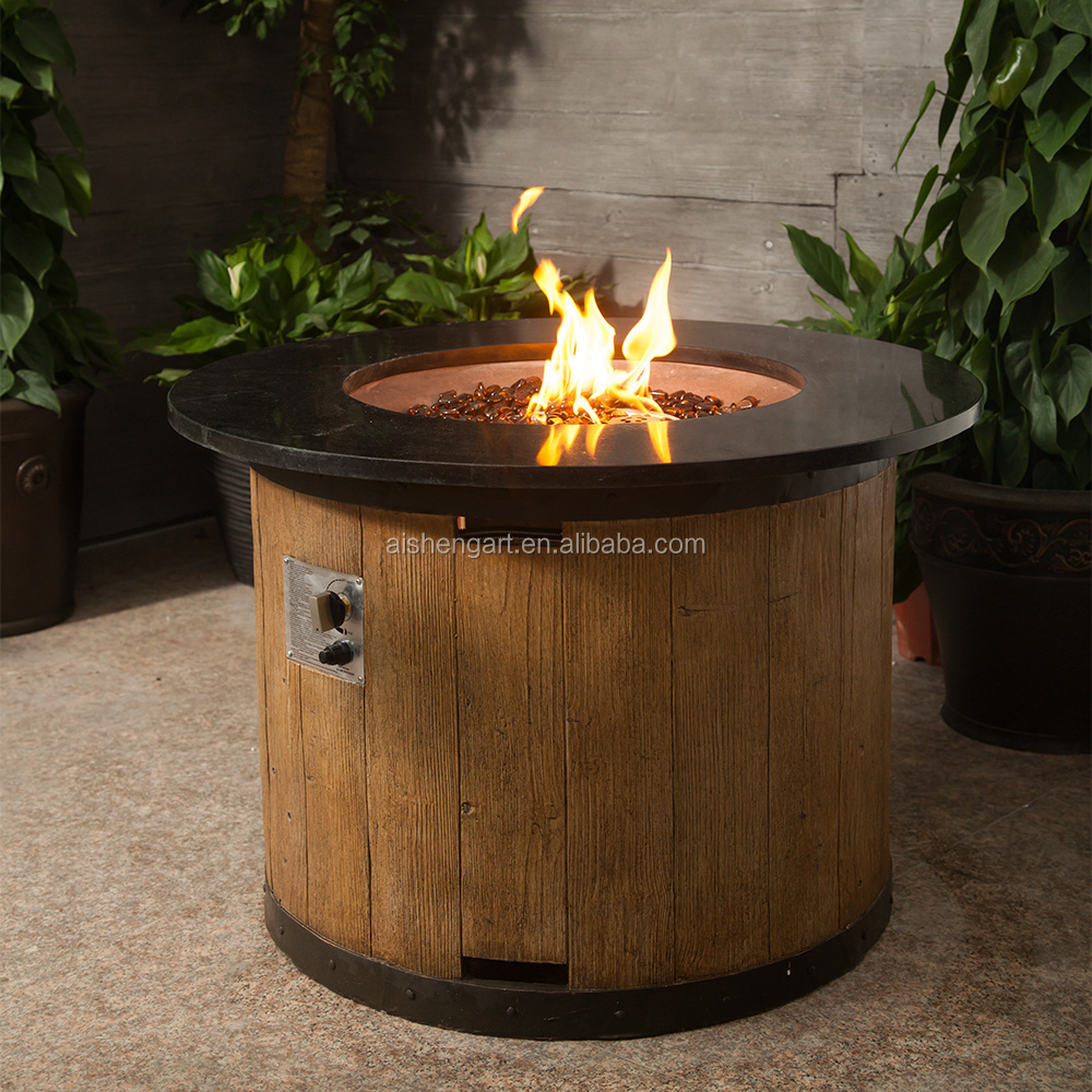 Marble Top Wood Base Round Propane Gas Fire Pit Table,36inch