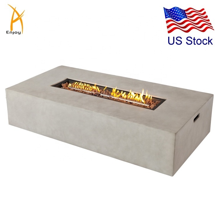 Concrete Rectangle Propane Gas Fire Pit Table Large Outdoor Fire Pit US Free Shipping