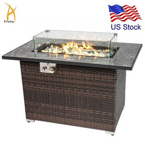 Outdoor Propane Fire Table with Glass Wind Guard 50000BTU US Free Shipping