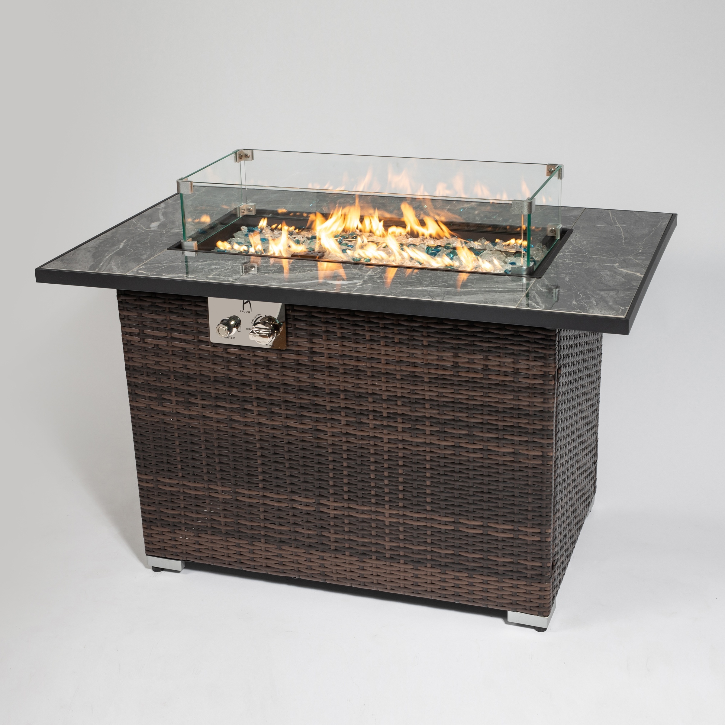 Outdoor Propane Fire Table with Glass Wind Guard 50000BTU US Free Shipping