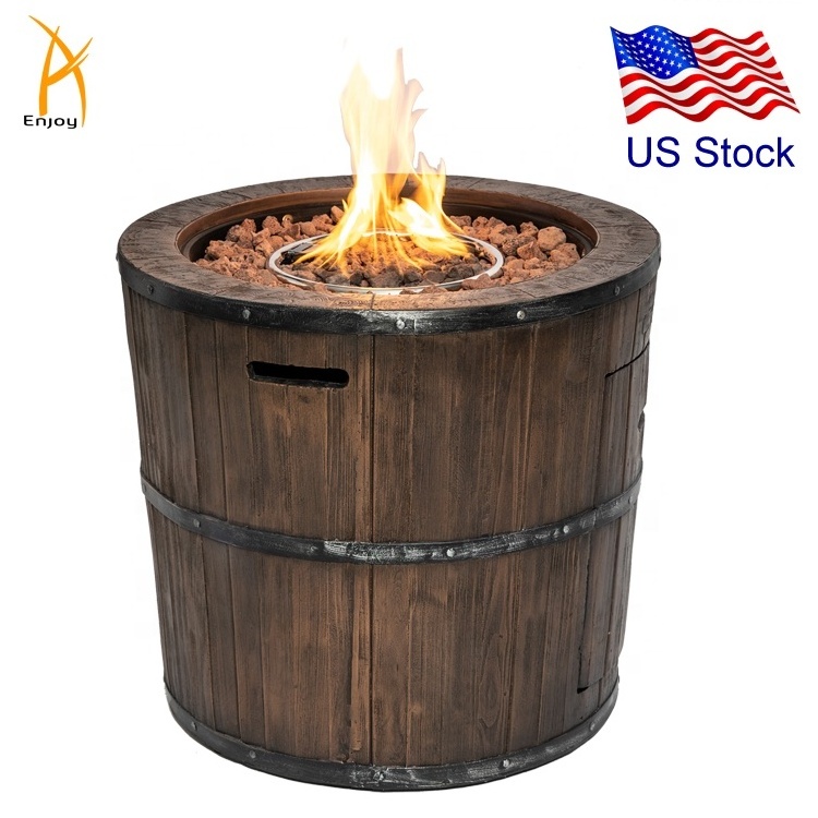 Round Propane Fire Pit Table Wine Barrel Shaped  US Free Shipping