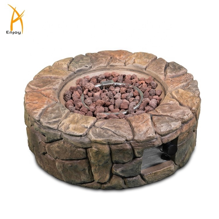 Propane Gas Fire Pit Stone Look Outdoor Patio Garden FirePit