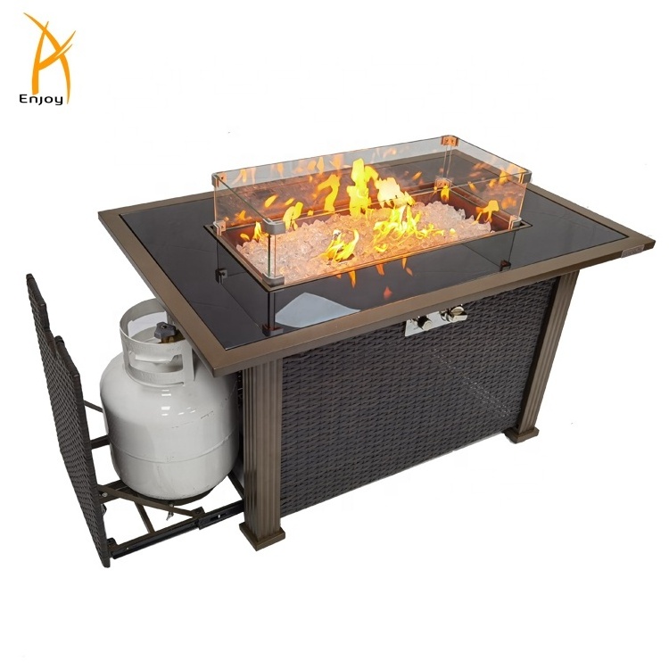 44 inch Outdoor Fire Pit Table  Propane Gas Fire Pit Table Wicker Fire Table