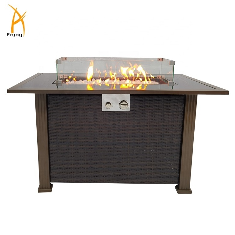 44 inch Outdoor Fire Pit Table  Propane Gas Fire Pit Table Wicker Fire Table