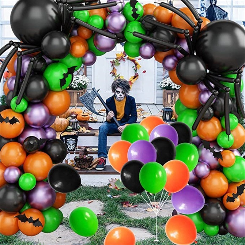 Arch Garland Kits Spider Bat Balloons Purple Green Latex Halloween Themed Latex Foil Balloon Party Inflatable Decoration