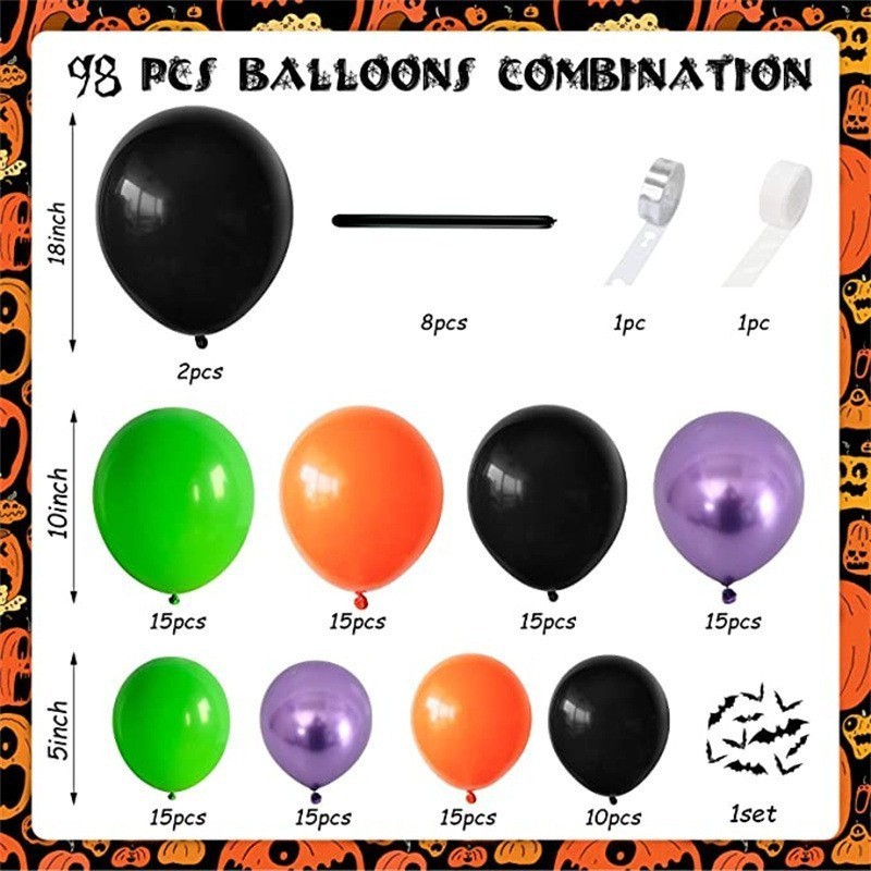 Halloween Spider Bat Party Balloons Purple Green Latex Halloween Themed Latex Foil Balloon Party Inflatable Decoration