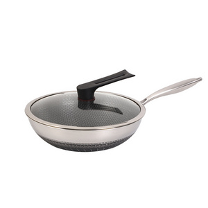 Honeycomb Coating Cooking Stainless Steel 32 cm Frying Pan With Handle Non-stick Fry Pan Wok