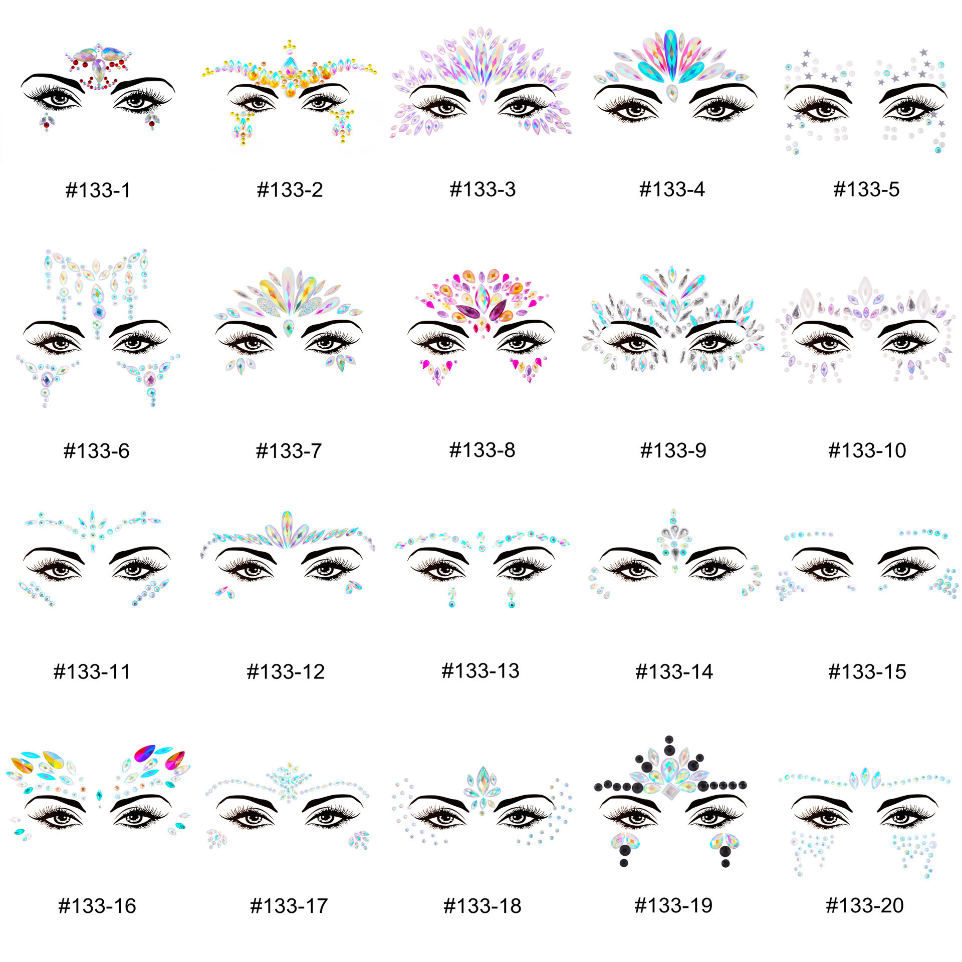 3D Diamond Eyebrow Sticker Halloween Makeup Shiny Rhinestones Face Jewelry Tattoo Self Adhesive DIY Beauty Music Festival Decor