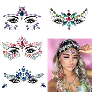 3D Diamond Eyebrow Sticker Halloween Makeup Shiny Rhinestones Face Jewelry Tattoo Self Adhesive DIY Beauty Music Festival Decor