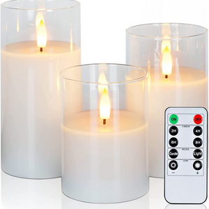 Low Price Glass Flameless Pure White Wax LED Candles Light Battery Operated with Timer Remote Control LED Pillar Candles