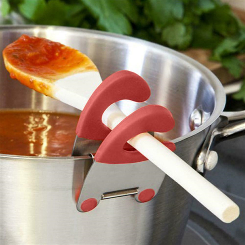 Stainless Steel Anti-Scalding Pot Spoon Holder Kitchen Utensil Spoon Rests & Pot Clips Rubber Convenient Kitchen Tools