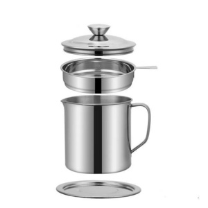 Popular Stainless Steel Oil Strainer Cup Fine Mesh Oil Strainers Large Oil Storage Pot  with Dust-Proof Lid & Easy Grip Holder