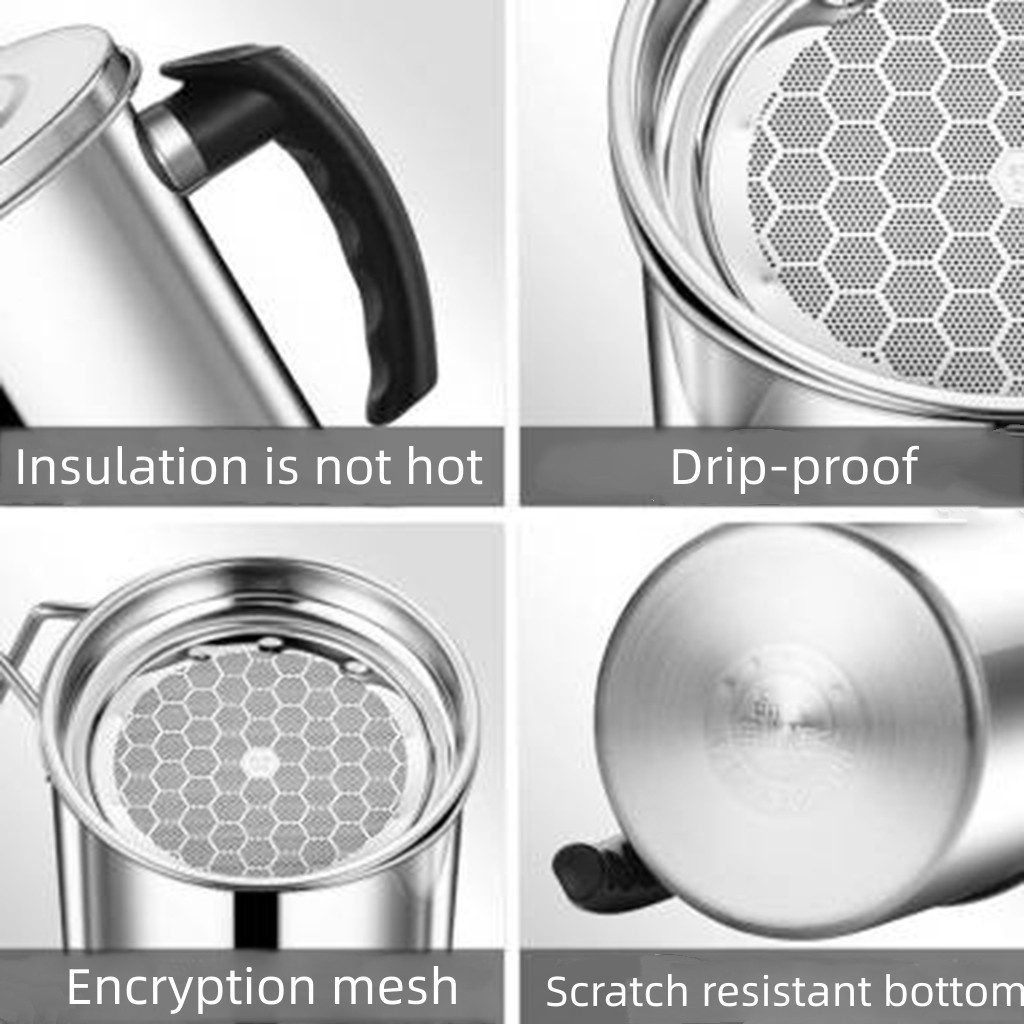 Hot Sale Kitchen Frying Oil Strainer Stainless Steel Oil Strainer Jug for Home Oil Keeper Large Capacity Grease Container