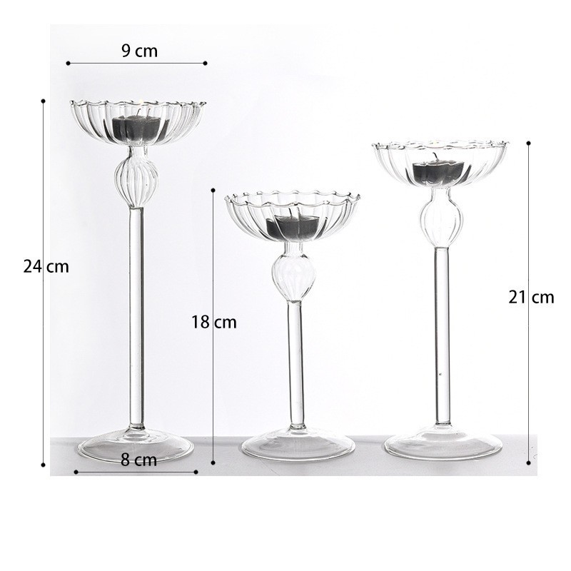 European Romantic Tea Light Holder High Leg Stripe Dinner Decoration Glass Candlestick for Wedding Gift