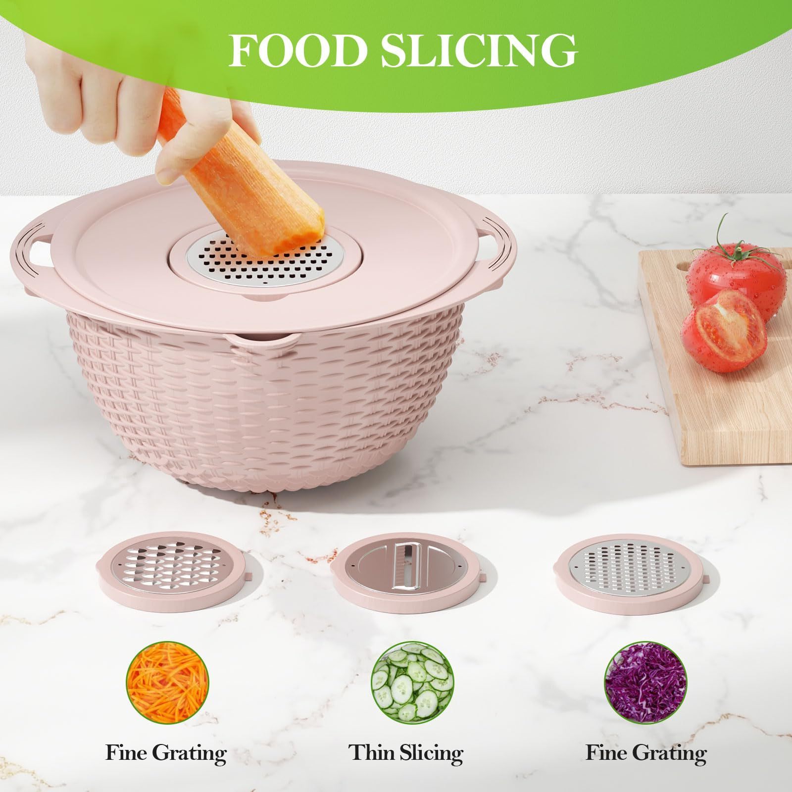 2023 Kitchen Accessories Rotatable Double-layer Vegetable Basket Collapsible Stainless Steel Colander with Plastic Mixing Bowl