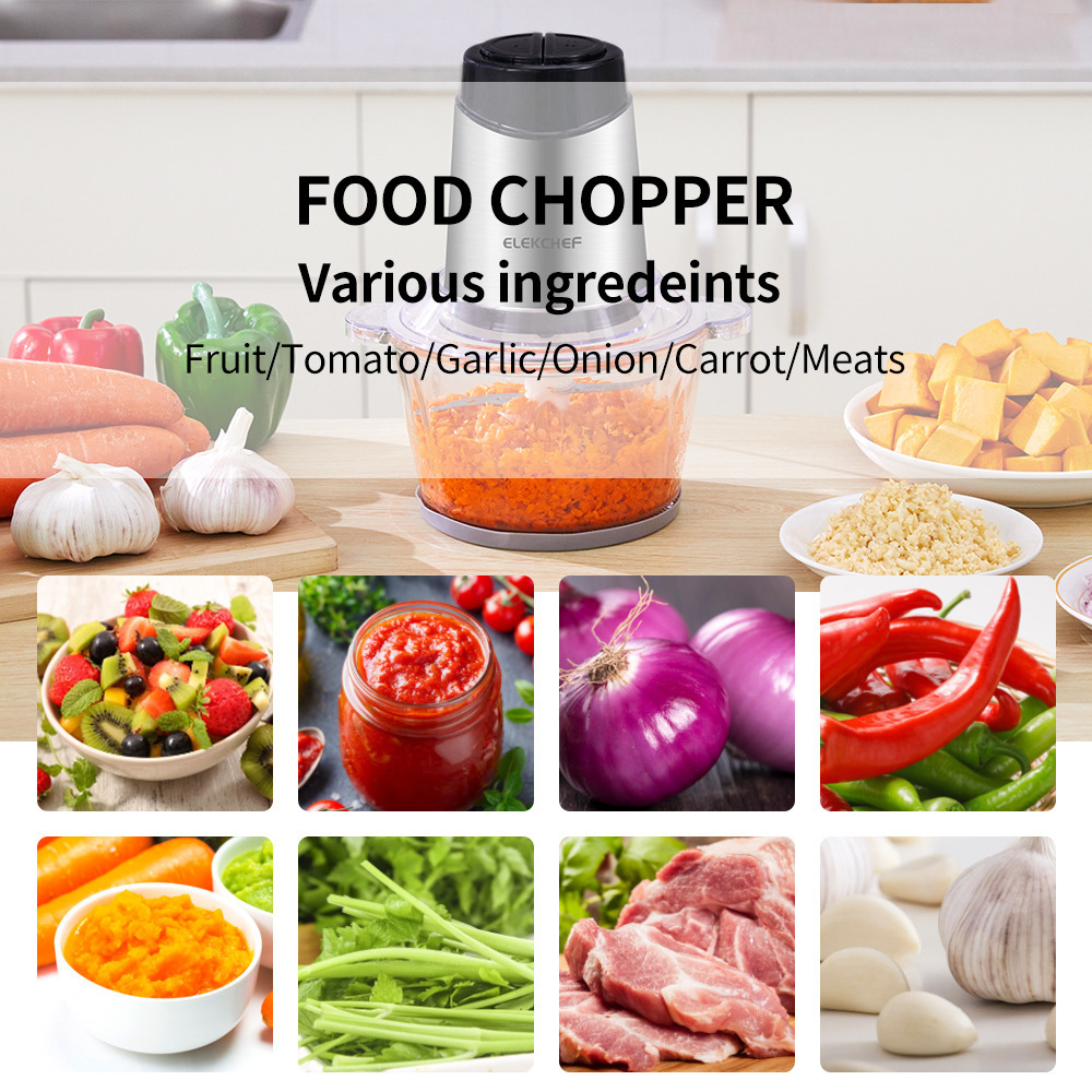 Kitchen Appliance Electric Food Processor Chopper Two Speed 1.8L Glass Bowl Blender Babyfood Vegetable Onion Garlic Meat Grinder