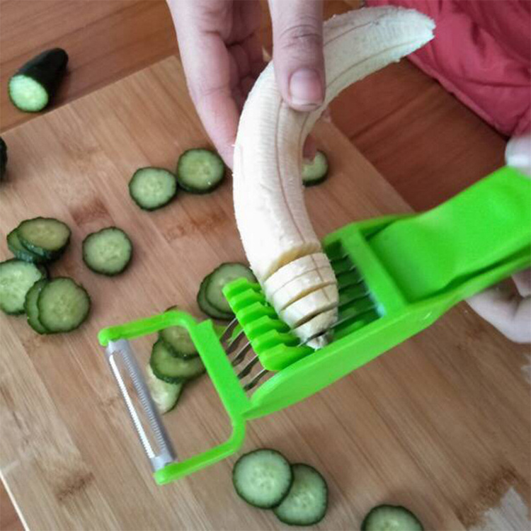 Hot Selling Kitchen Gadgets 2 In 1 Cucumber Banana Chips Slicer Salad Cutter Vegetable And Fruit Tools For Home