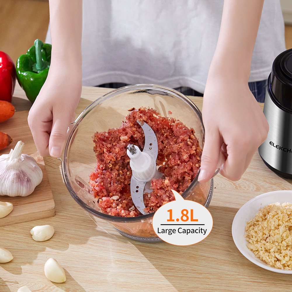 Kitchen Appliance Electric Food Processor Chopper Two Speed 1.8L Glass Bowl Blender Babyfood Vegetable Onion Garlic Meat Grinder