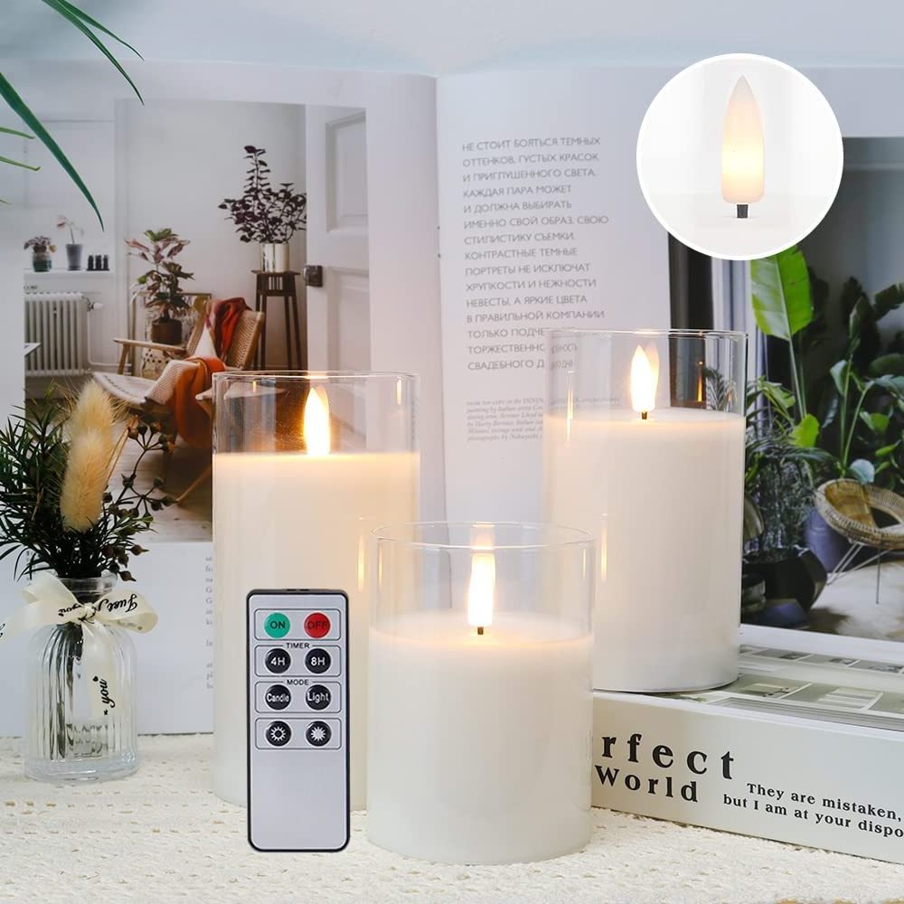 Low Price Glass Flameless Pure White Wax LED Candles Light Battery Operated with Timer Remote Control LED Pillar Candles