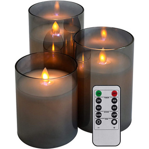 High Quality 3 Sets Gold Flickering Flameless Candles Battery Operated Acrylic LED Pillar Candles with Remote Control and Timer