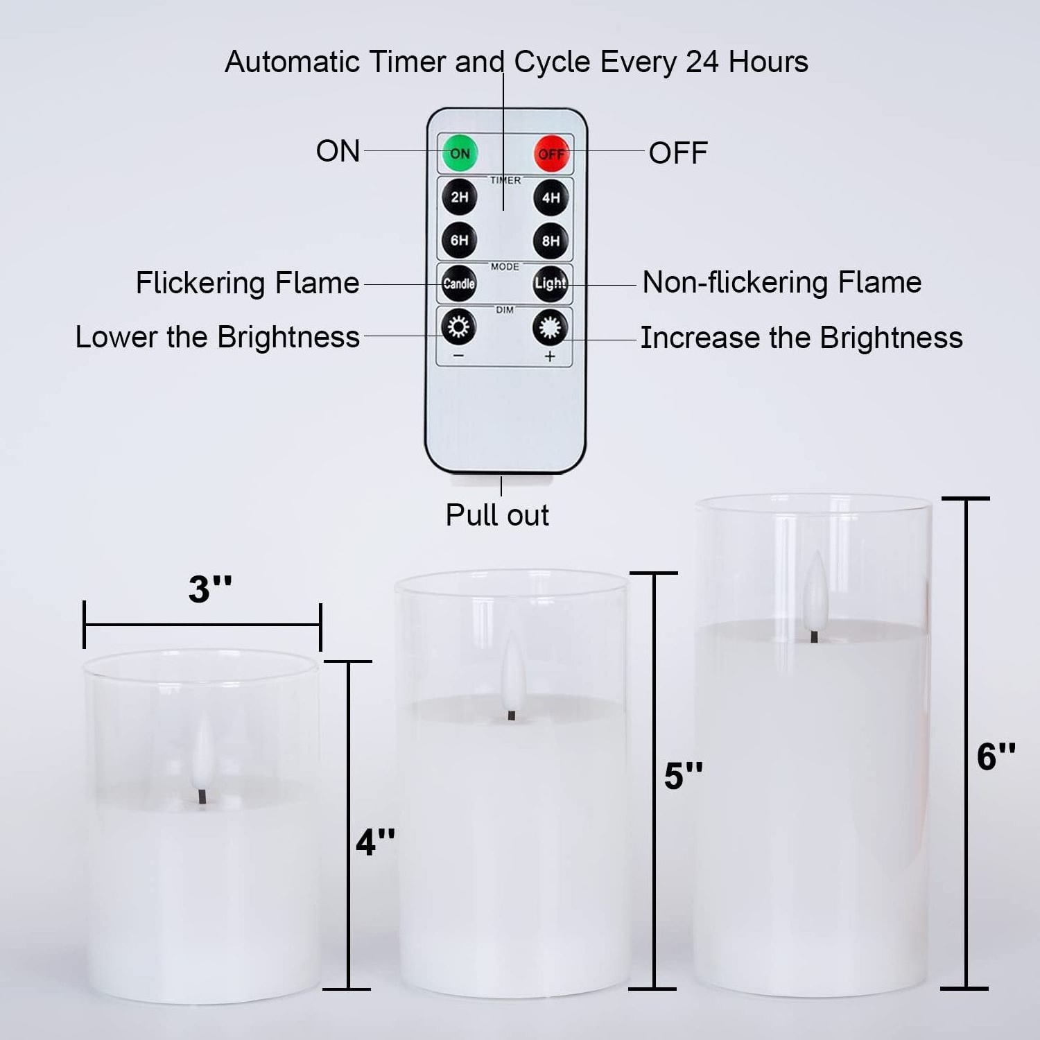 Low Price Glass Flameless Pure White Wax LED Candles Light Battery Operated with Timer Remote Control LED Pillar Candles