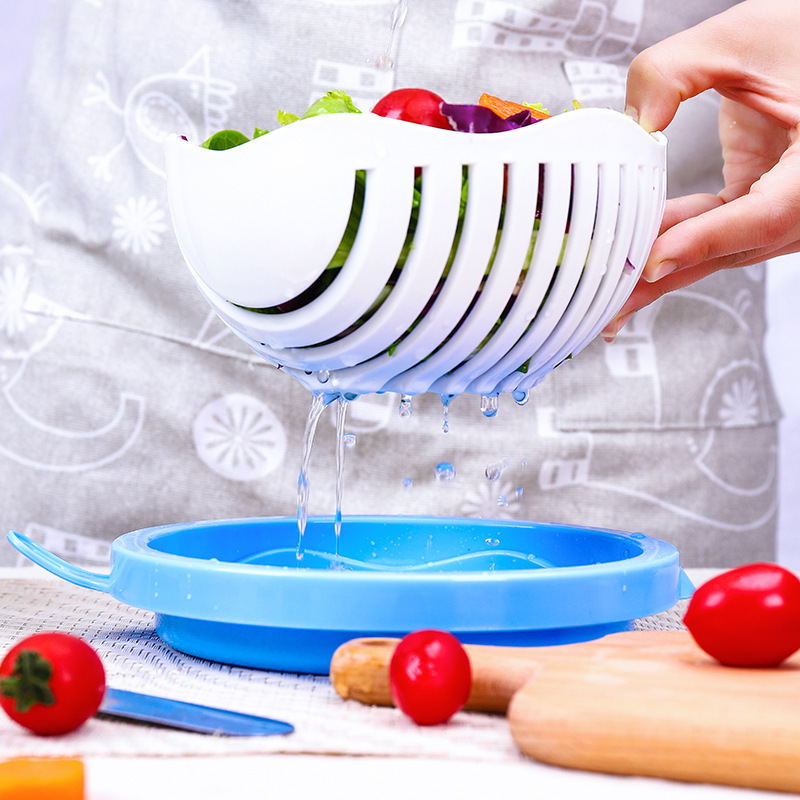 2023 Multifunctional Household Kitchen Gadget Green Salad Cutter Bowl Colander Food Grade Vegetable Divider Cutting Bowl