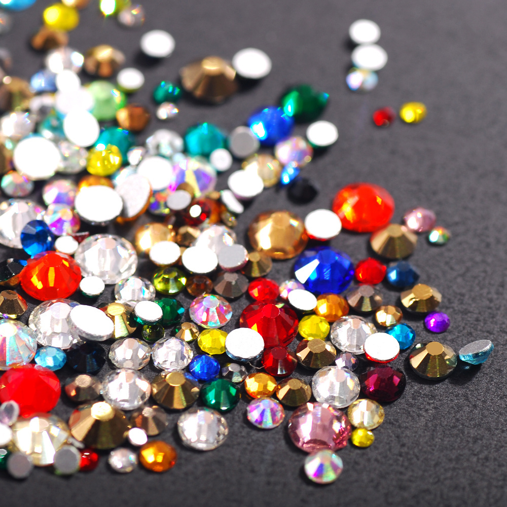 1000pcs Mixed Sizes SS4-SS30 Bling Glass Crystal Flatback Non hotfix Rhinestones Glue On Fabric Garment Decorations Colorful Gem