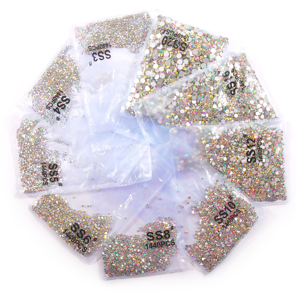 Super Glitter Crystal AB Non Hot Fix Rhinestones SS3-SS16 FlatBack Strass Sewing&Fabric Garment Nail Art Rhinestones