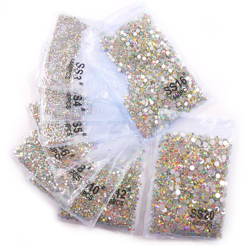 Super Glitter Crystal AB Non Hot Fix Rhinestones SS3-SS16 FlatBack Strass Sewing&Fabric Garment Nail Art Rhinestones