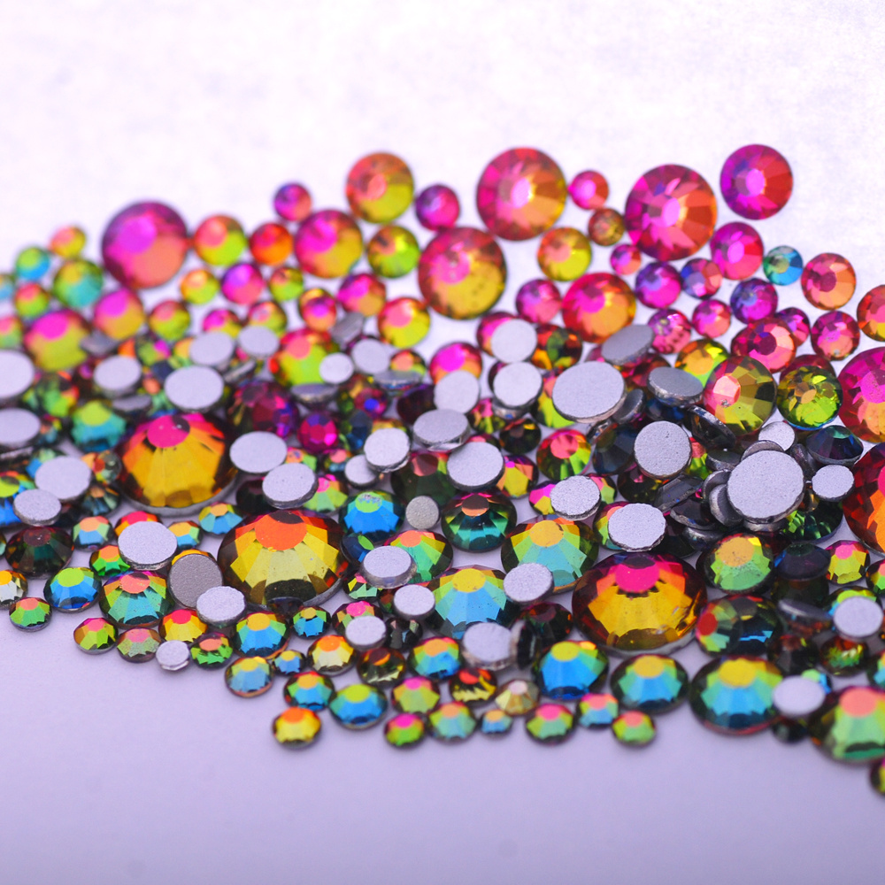 1000pcs Mixed Sizes SS4-SS30 Bling Glass Crystal Flatback Non hotfix Rhinestones Glue On Fabric Garment Decorations Colorful Gem