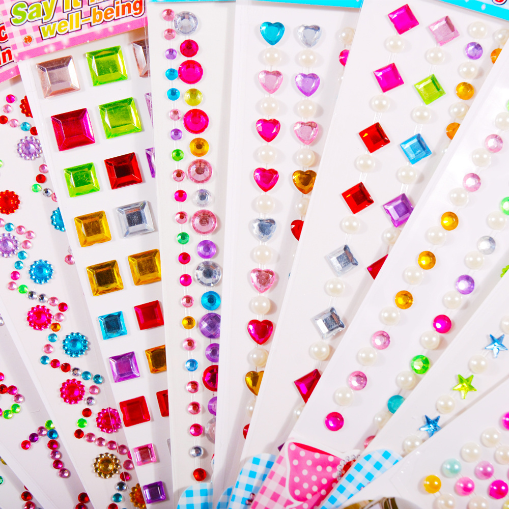 Children's Decals Star Heart Rhinestone Colorful Crystal Stickers Self Adhesive Acrylic Rhinestone for Phone Decal Styling