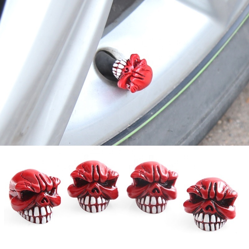 DTOUCH 4PC Universal Skull Tire Valve Caps with Brass Insert Valve Stem Caps Industrial resin Car Tire Wheel Valve Caps