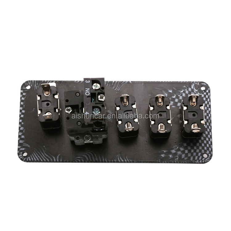 Dtouch 12V Ignition Switch Panel 5 in 1 Car Engine Start Push Button LED Toggle Racing Carbon Fiber Flip-up Switches