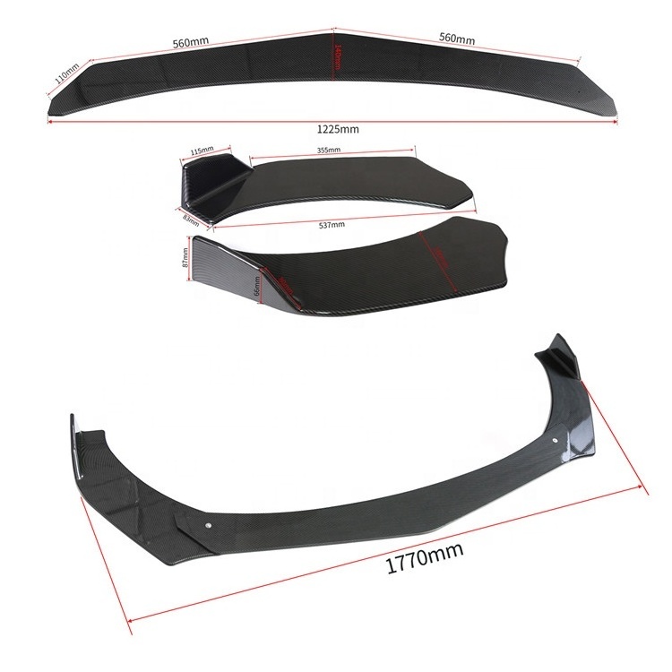 DTOUCH  3PCS  Universal Car Front Bumper Lip Body Kit  Universal Car Front Lip Adjustable Combination  Carbon Fiber