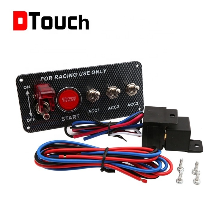 Dtouch 12V Ignition Switch Panel 5 in 1 Car Engine Start Push Button LED Toggle Racing Carbon Fiber Flip-up Switches