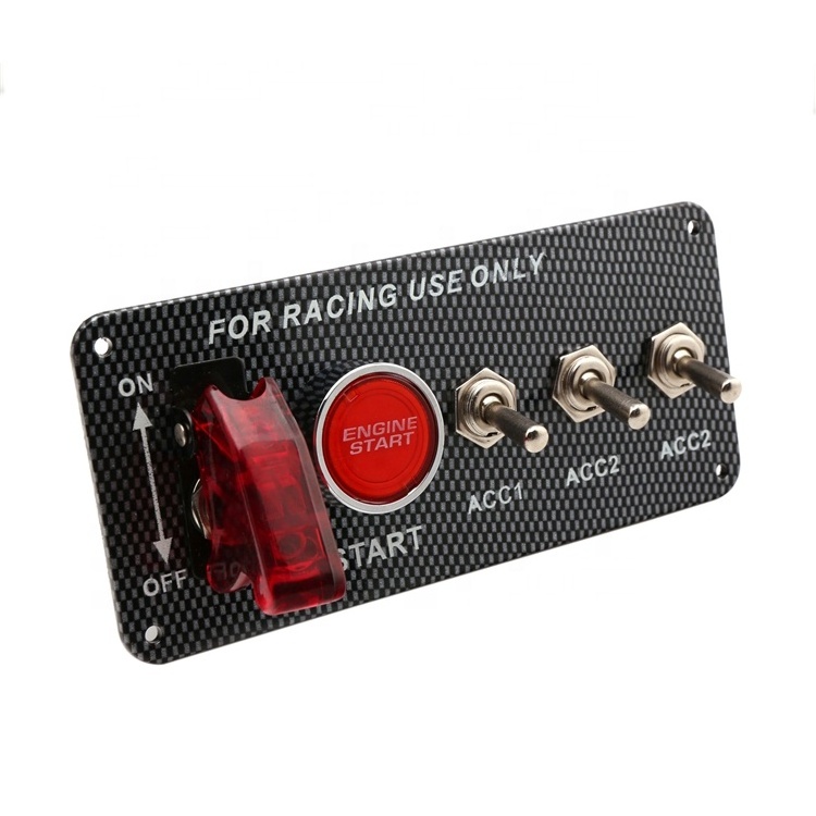 Dtouch 12V Ignition Switch Panel 5 in 1 Car Engine Start Push Button LED Toggle Racing Carbon Fiber Flip-up Switches