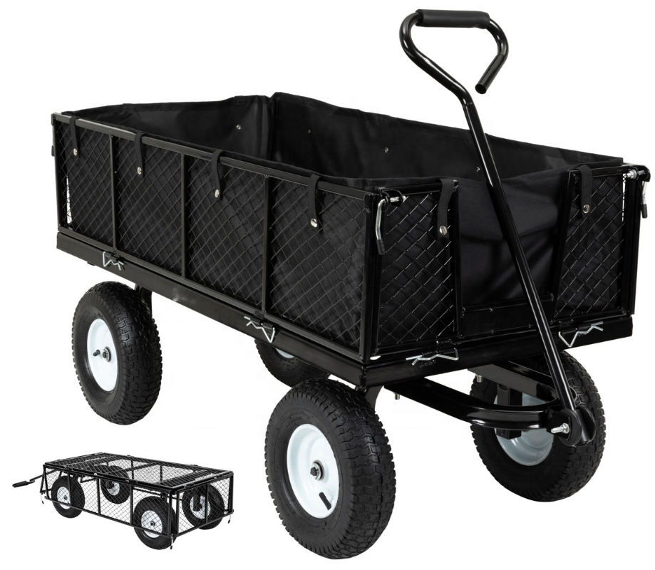 4 wheel outdoor garden carts yard wagon landscaping transport cart hand carts & trolleys with lining