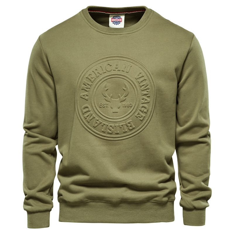 Custom Logo Embossed Creawneck Oversized  Unisex Pullover Sweater  Sweatshirts Men