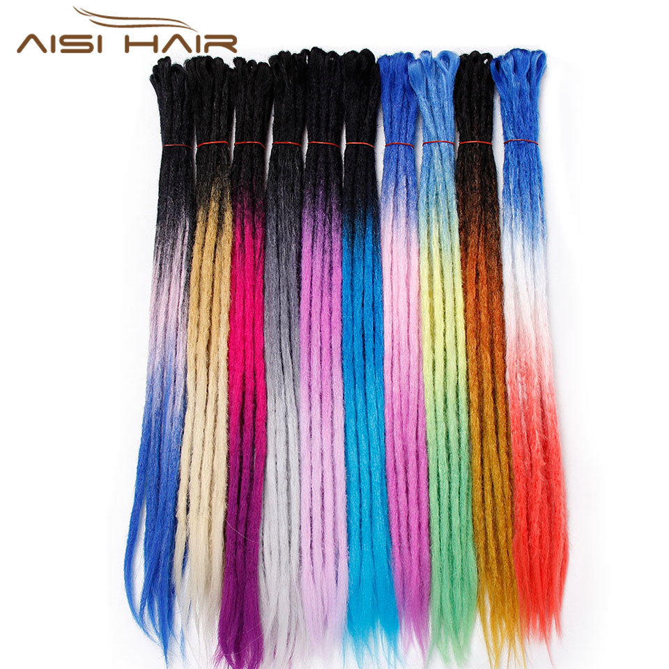 Aisi Hair 24 inch Ombre Color Handmade Dreadlocks Hair Extensions Synthetic Crochet Braid Hair For Black Women